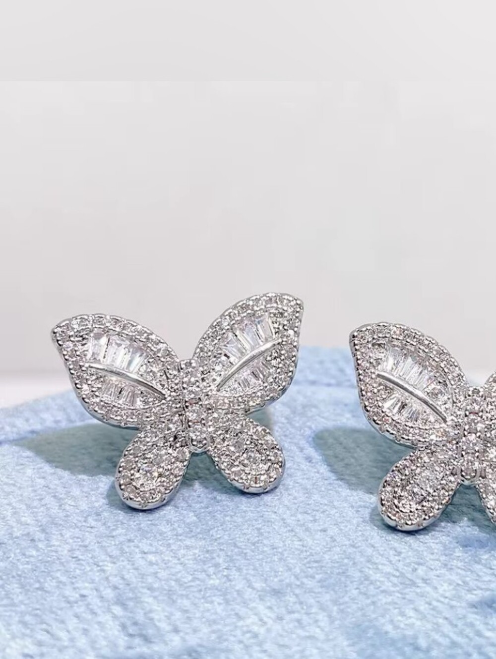 Silver Butterfly Cubic Zirconia Stud Earrings - Women's Jewelry